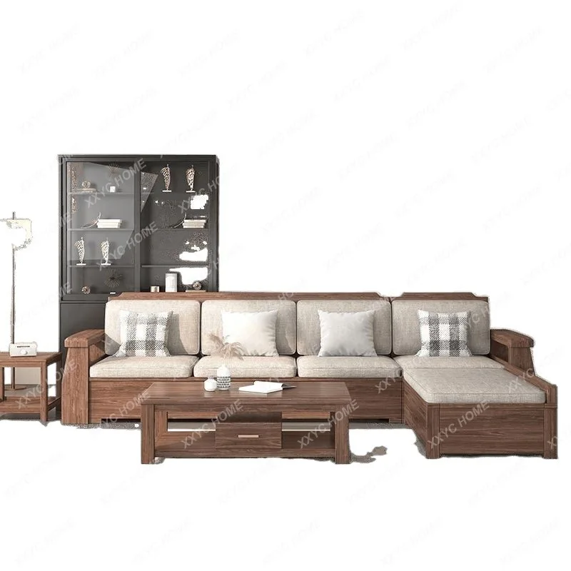 XX LChinese solid wood sofa combination light luxury living room black walnut furniture  sectional sofa
