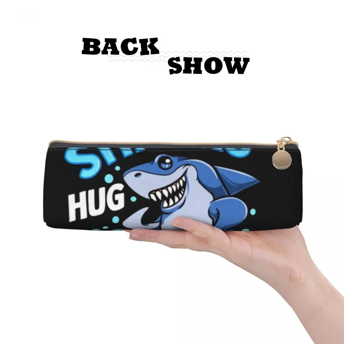 Cute Funny Shark Leather Pencil Case Hug Using Their Mouth School Girls Boys Zipper  Box Kawaii Big Triangle Pen Pouch