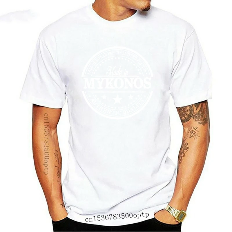 Camiseta con estampado de letras para hombre, camisa informal de alta calidad, de calidad auténtica, hecha en Mykonos, 2024