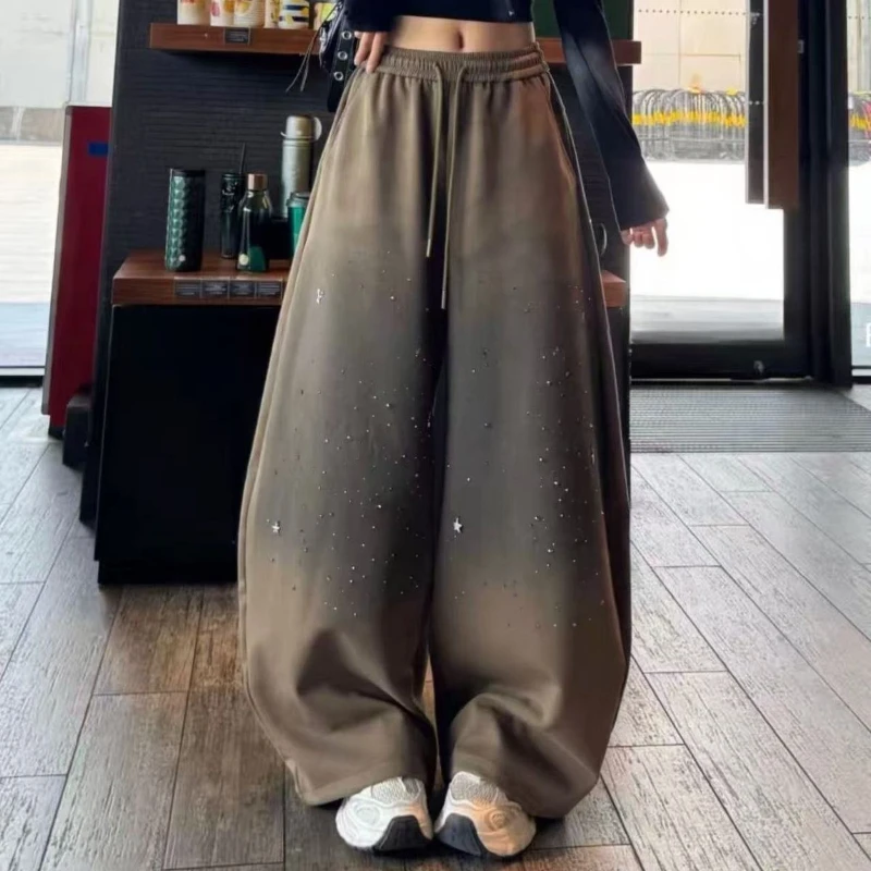 2025秋冬新作 カジュアル 星柄 レトロ風 カーブドナイフガードパンツ レディース