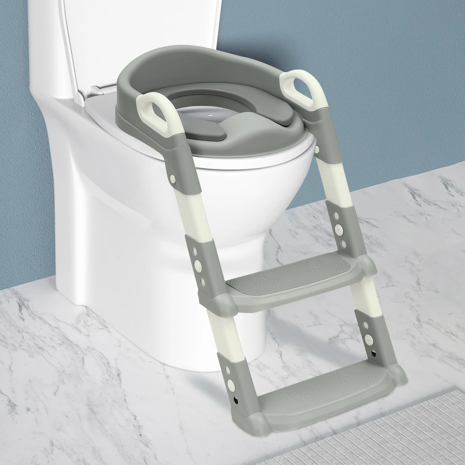 Toilettensitz mit Treppe, Toilettentrainer für Kinder ab 2–7 Jahren, höhenverstellbarer und faltbarer Kinder-Treppentoilettensitz