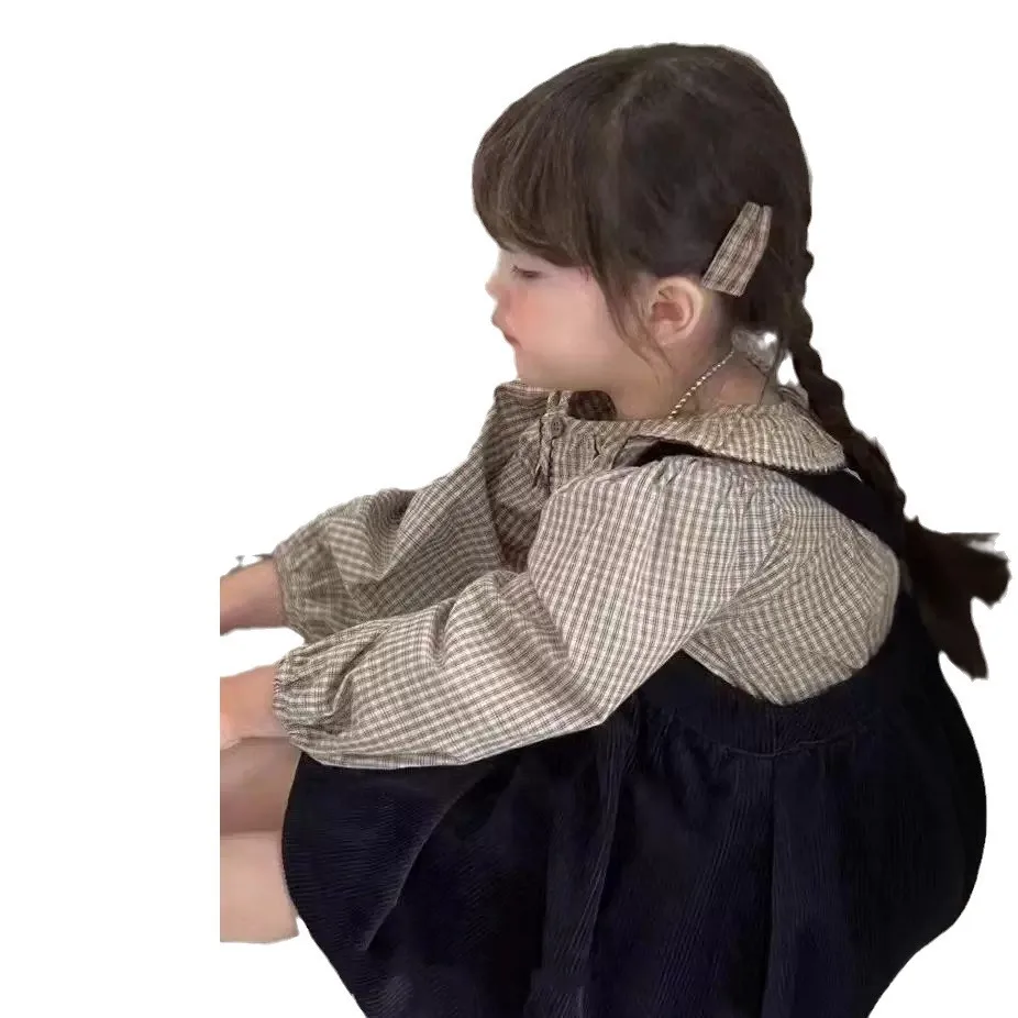 بدلة أطفال للربيع والخريف كورية جديدة برقبة دائرية متقلب سترة سروال قصير تنورة مكونة من قطعتين ملابس أطفال