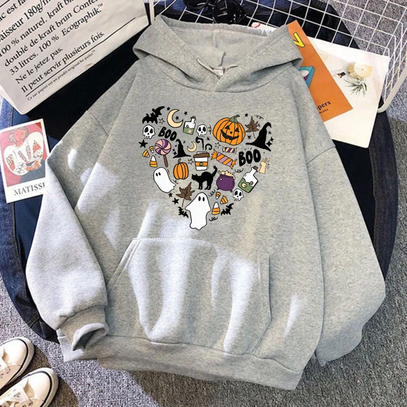 (A+Quality) New Halloween O-neck Hoodie Unisex Fashion Casual Fleece Long Sleeves Oversized Pullover