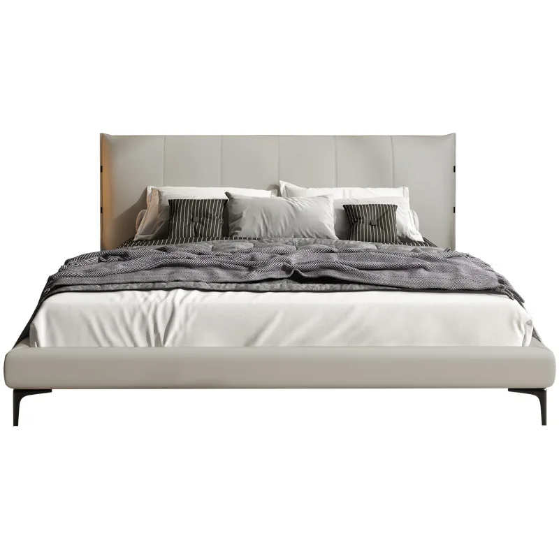 

Italian minimalist bed simple bedroom master bedroom doubleshelf Italian leather