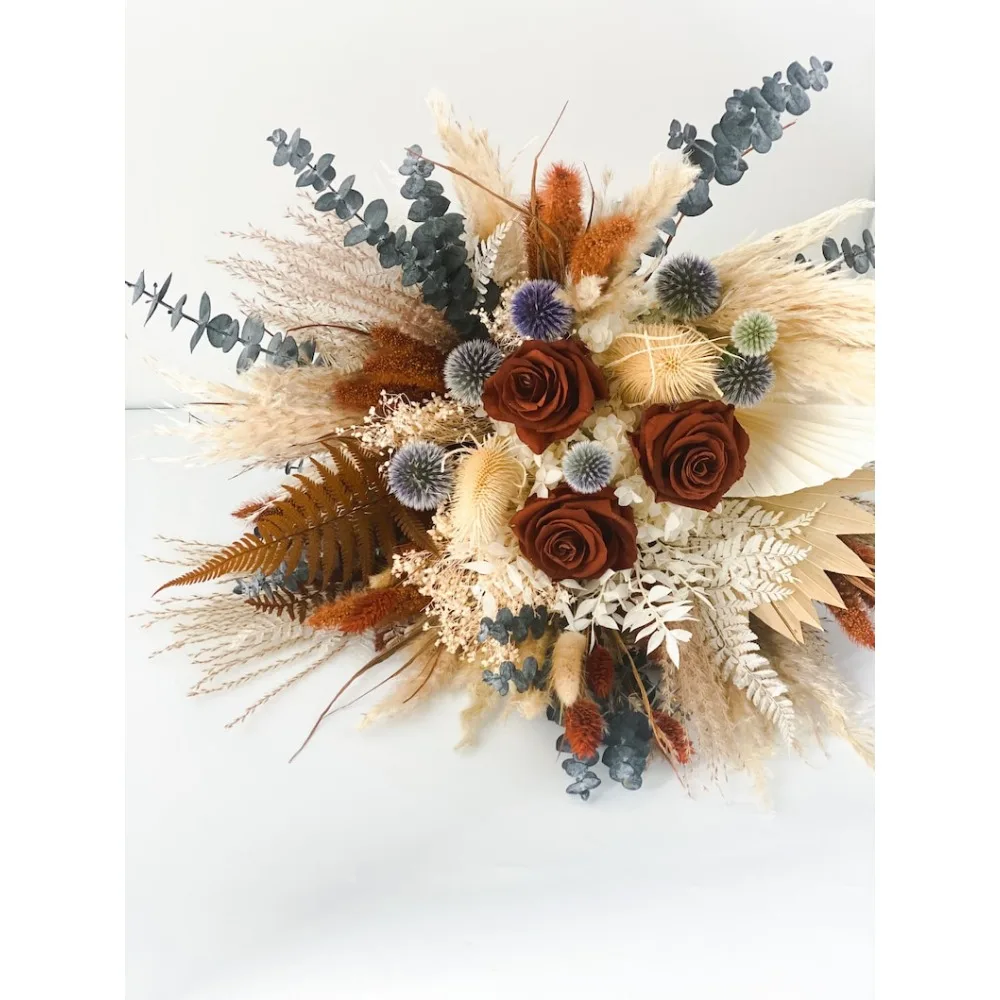 Dried Flower,Rust and Dusty Blue Bouquet,Bride and Bridesmaids,Wedding Flowers