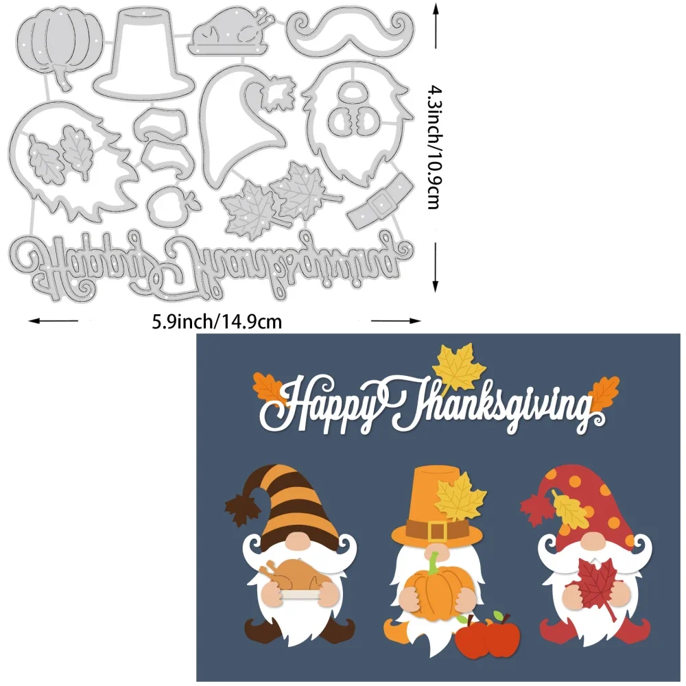 Thankgiving Cutting Dies Stencils Gnome Roast Chicken Pumpkin Maple Leaf Metal Stencil for Card Making Embossing DIY Paper Card