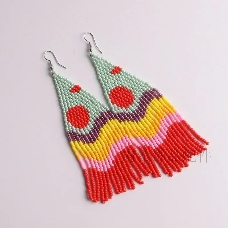 Beaded earrings Tassels Landscape Sunrise Vintage Trendy Minimalist  Bohemian Handwoven Patterns Alloy Female Rice bead earrings
