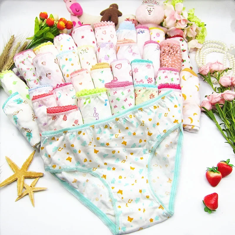 12Pcs/Lot Children\'s Cotton Underwear Female Cartoon Printed Baby Girls  Briefs Panties 1-3Years