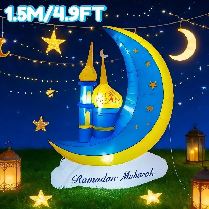 

1,5 м/4,9 футов мусульманский фестиваль Рамадана DIY Декор надувная модель праздник Ид Луна облако двор светодиодный светильник орнамент подарок игрушка украшение