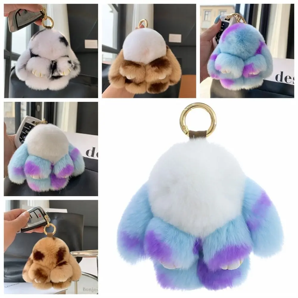 Plush Dolls Rabbit Fur Keychain Bags Pendant Bag Charm Bunny Keychain Cute Fuffy Hanging Ornament Plush Rabbit Key Ring