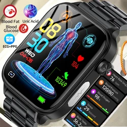 2024 New Men Medical Grade ECG+PPG Uric Acid Non-Invasive Blood Sugar Smart Watch Men Heart Rate HD Bluetooth Call smart watch