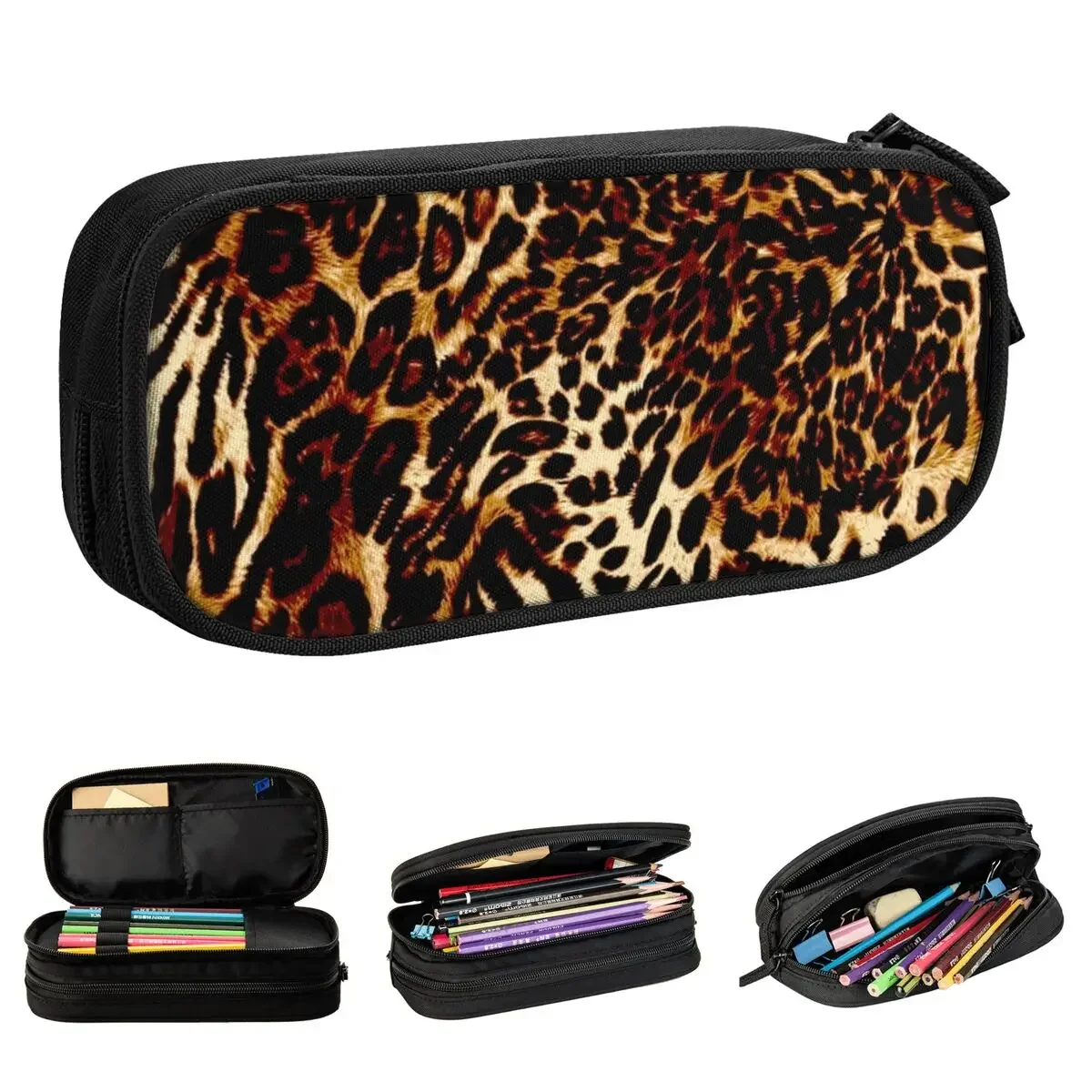 Estuches de lápices LEOPARD Fine Art Tiger, estuches de lápices de piel abstracta de jungla, bolsas de lápices de gran capacidad, papelería escolar para estudiantes