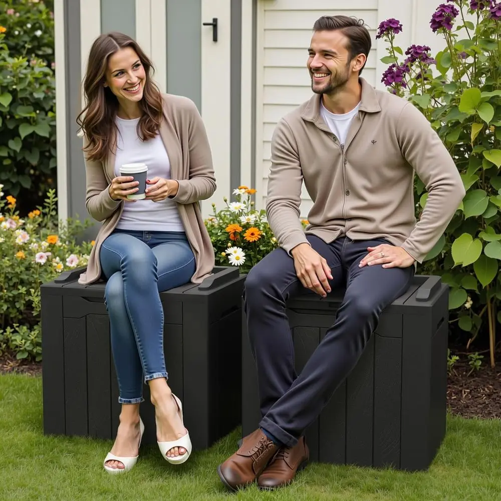 All-Weather Outdoor Deck Storage Box (Set of 2) for Patio Furniture, Garden Tools, and Package Delivery