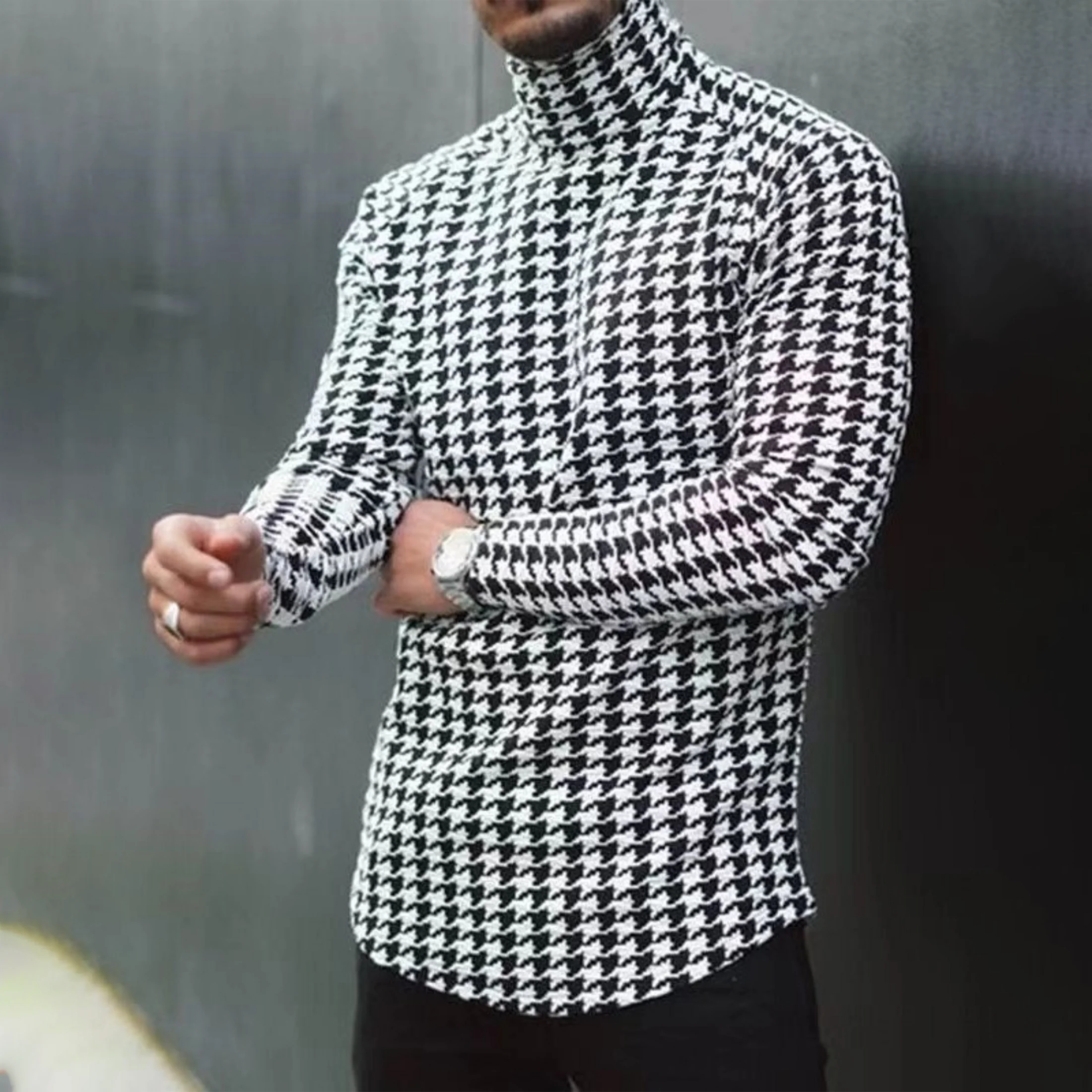 

Весенне-осенний мужской пуловер с высоким воротником и длинными рукавами, модная и эластичная мужская одежда