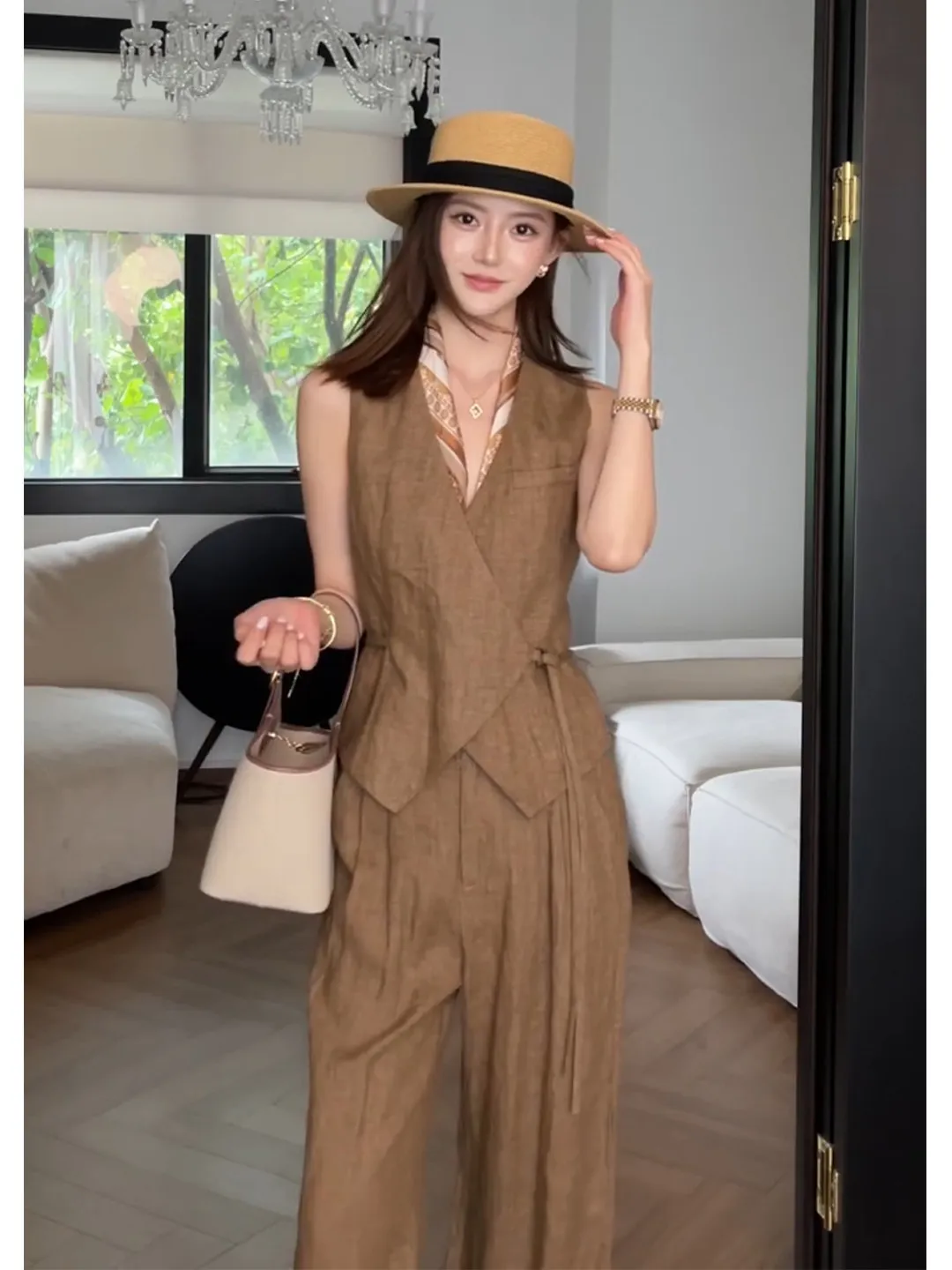 Summer Linen Cotton Sleeveless Women's Set High Waist Midi Skirt And Top Two-Piece Casual Fashion Ensemble for Various Occasions