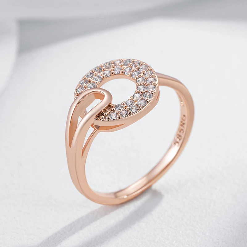 Kinel Luxury Full Shiny Natural Zircon Ring for Women Unique Design 585 Rose Gold Color Bride Wedding Jewelry Best Gift