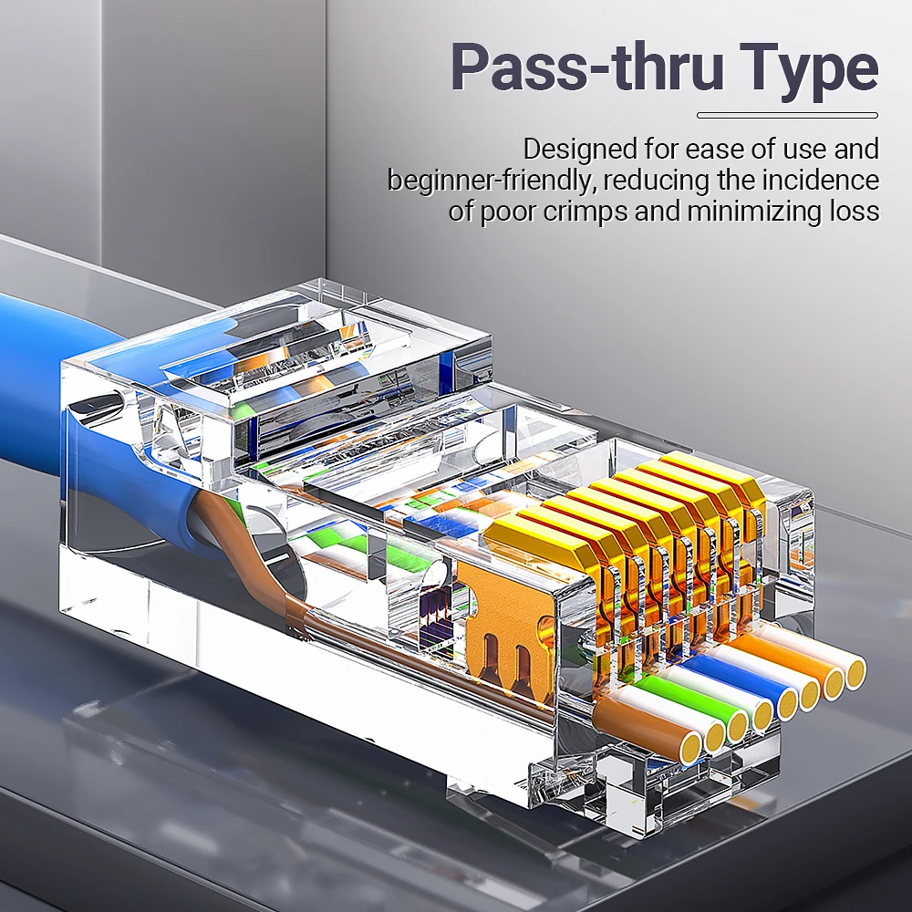 AMPCOM CAT5e RJ45 Connector 8P8C Modular Ethernet Cable RJ 45 Ends Ethernet Cable Crimp Connectors UTP Network Plug