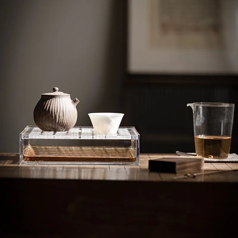 Premium Acrylic Tea Tray Square Hollow Chinese Style Minimalist Dry Brewing Tray for Home Living Room Kitchen Tea Ceremony Use