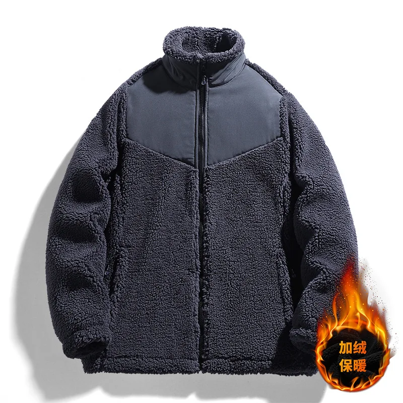 

New Style Autumn and Winter Lamb Wool Jacket Cotton Jacket Thick and Warm Cotton Jacket Mens Casual Fleece Male Trendy