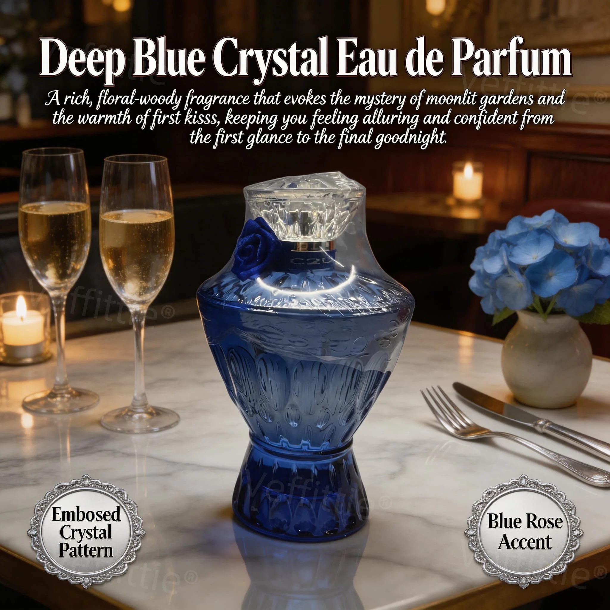 Executive Blue Crystal Woody Perfume 75ml, Earthy Spicy Notes, Office Aroma, Formal Wear, All Day Fresh for Business Users