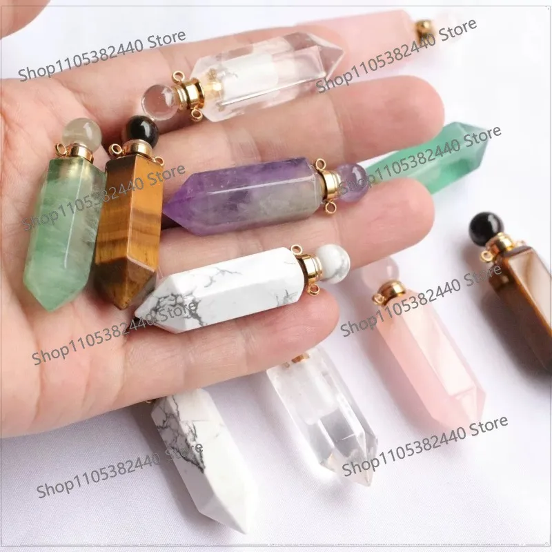 Natural crystal semi-precious stone perfume bottle fashionable exquisite bottle crystal necklace pendant hollow bottle