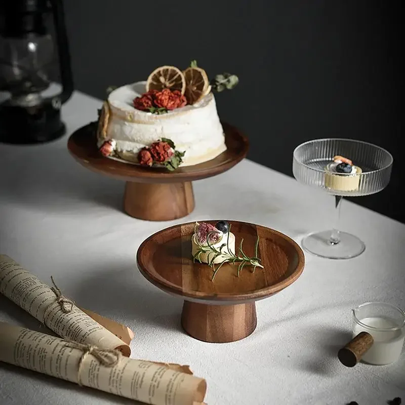 Wooden Cake Plate Footed Refreshment Tray Practical Dinner Plate Storage Food Tray Desktop Serving Dish Ornaments Natural
