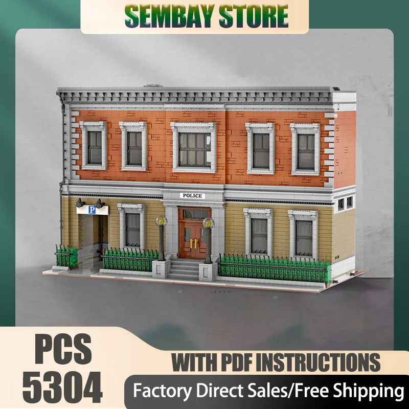 

Модель City Street View Moc, строительные кирпичи, модульная модель полицейского участка, технологические блоки, рождественские игрушки «сделай сам», строительные подарки