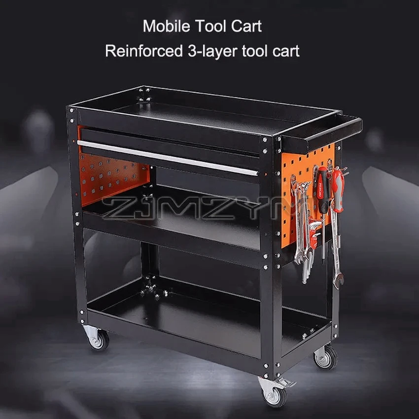 

AQ-Rolling Tool Cart Storage Stand Utility with Wheels Movable 3 Tier Storage Cabinet for Automobile Repair Shop Warehouse Garag