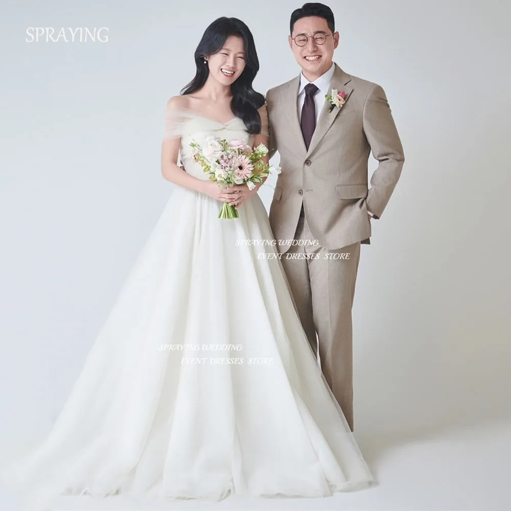 

SPRAYING Elegant Ivory Tulle Wedding Dress Korea Photo Shoot 웨딩드레스 Sweetheart Detachable Sleeve Long Bridal Gowns Customized