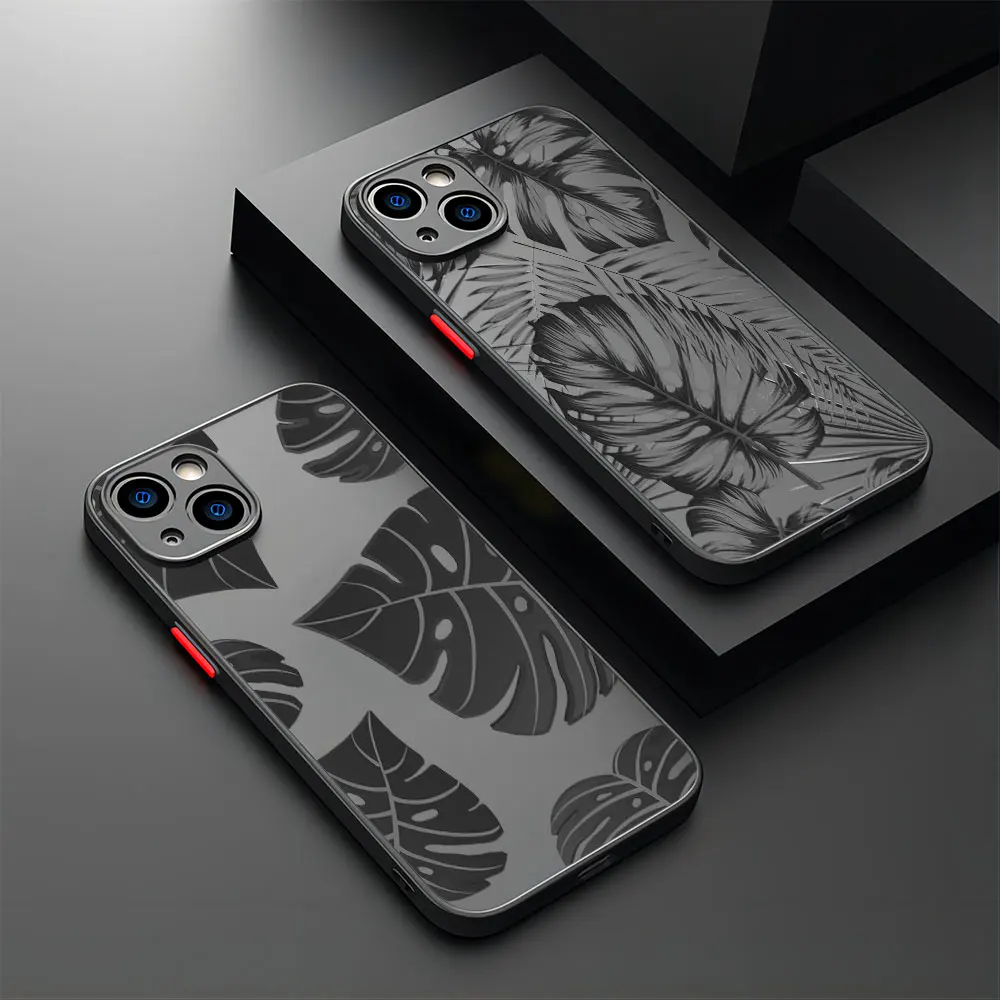 

Palm tree Black Leaves Phone Case For iPhone 15 14 13 12 11 Mini Pro Max X XR XSMax 7 8 Plus Matte Transparent Back Cover