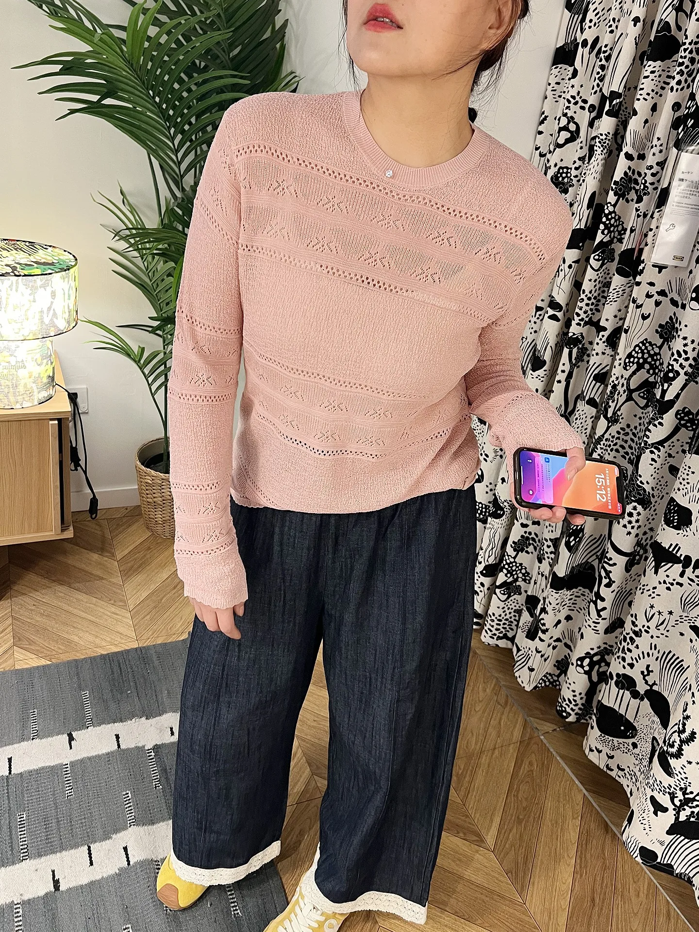 

Slimming Large Size Loose Knitted Ice Hemp Curved Bead Base Shirt Top for plus Size Women Minimalist Hook Knit Casual Wear