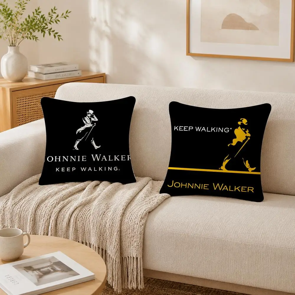 J-Johnnie W-Walker Logo Cushion Cover Plush Decorative Pillow Case With Hidden Zipper Cutecore Room Decor For Home