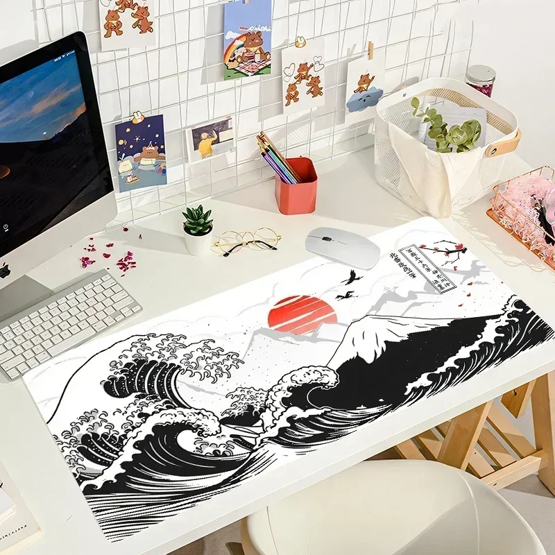 Japan The Great Wave of Kanagawa Large Gaming Mousepad Gamer Office XXL Rubber Keyboard Pad Computer Mouse Pads Laptop Desk Mat