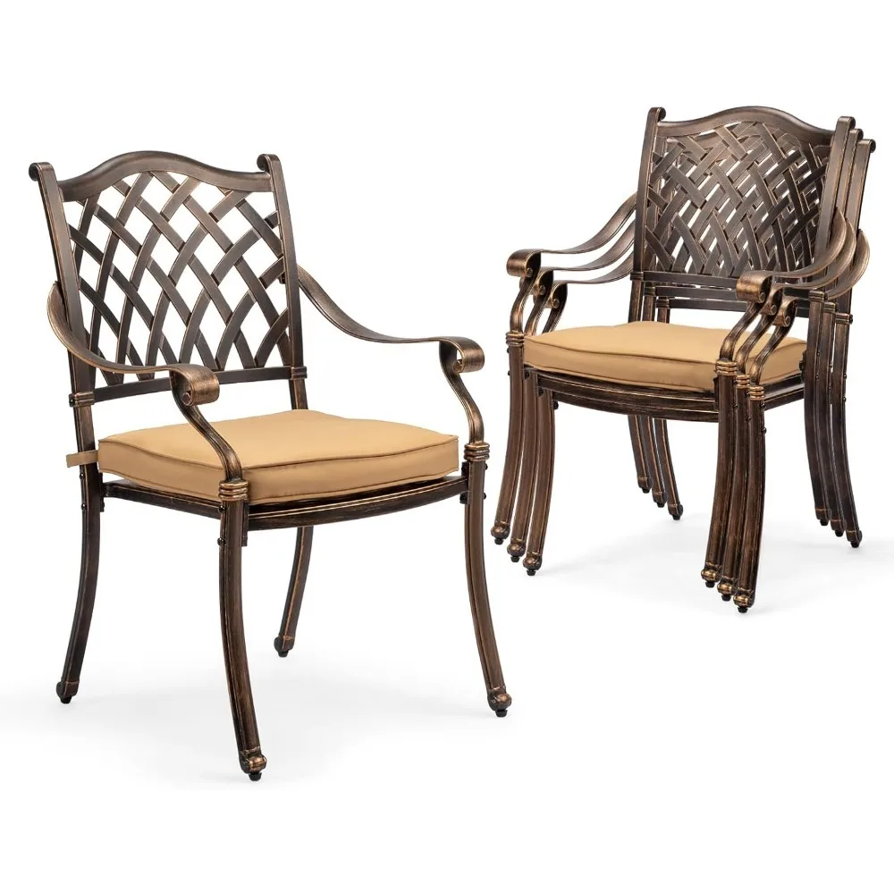 

Patio Chairs Set of 4- Stackable Outdoor Cast Aluminum Dining Chairs with Vintage Bronze Finish and Diamond Pattern