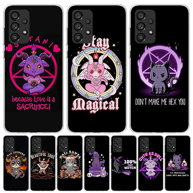 Cute Hell Hail Satan Evil Cat Phone Case For Samsung Galaxy A15 A55 A25 A35 A14 A54 A24 A34 A13 A53 A23 A33 A12 A52 A22 A32 A05S