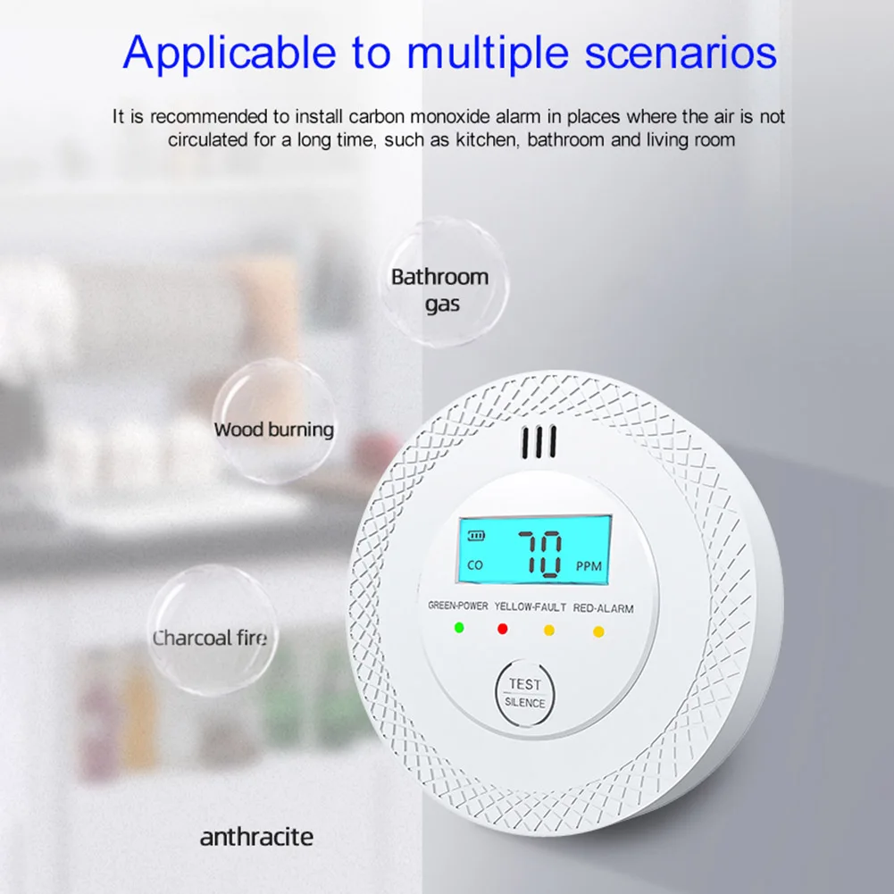 Carbon Monoxide Detector with LED Indicator Display Warning Alarm Detector Wireless CO Leak Detector Alarm Smart Home Protection