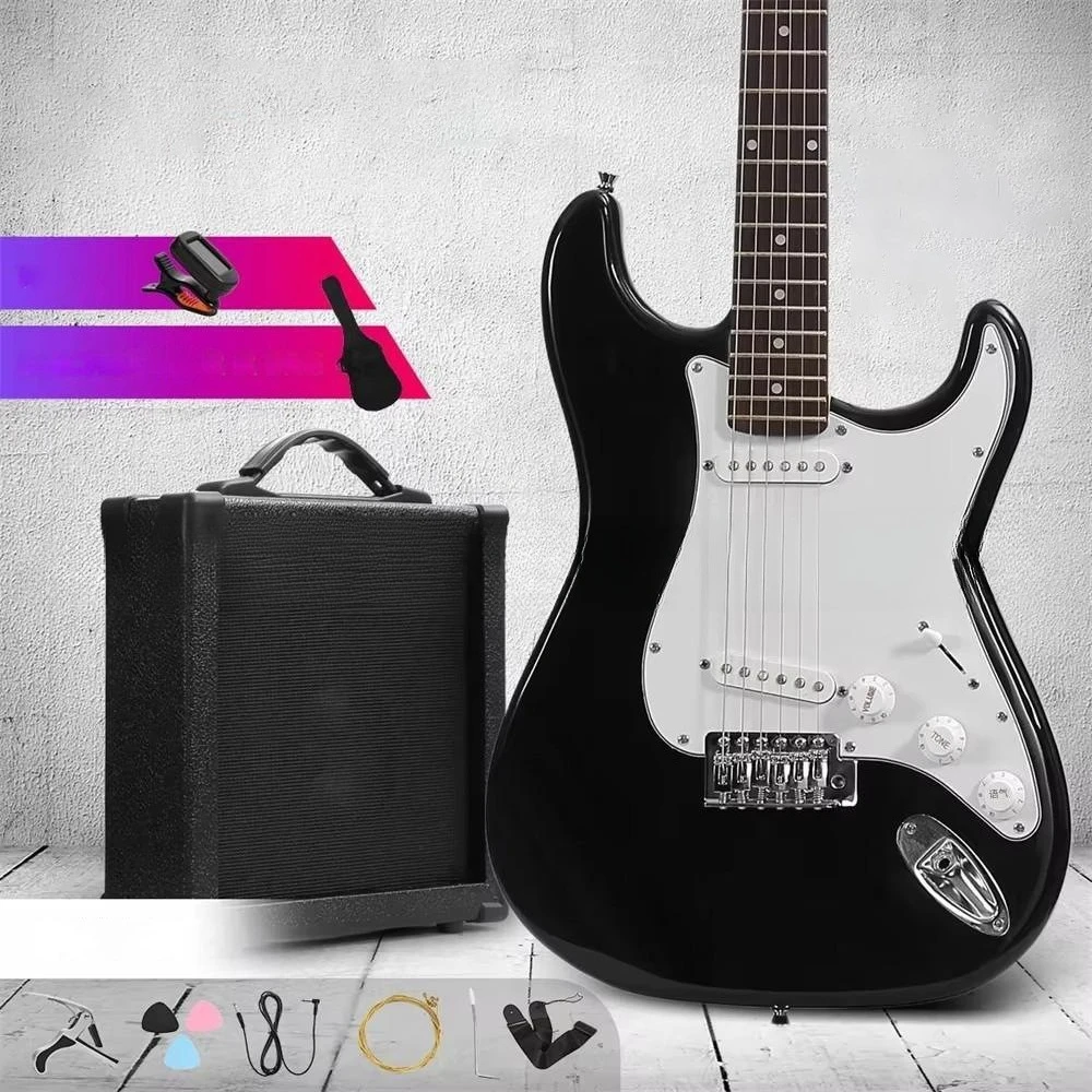

39-дюймовый электрогитарный набор для начинающих студентов и взрослых, электрогитара ST Rock с 15-ваттным усилителем, черная