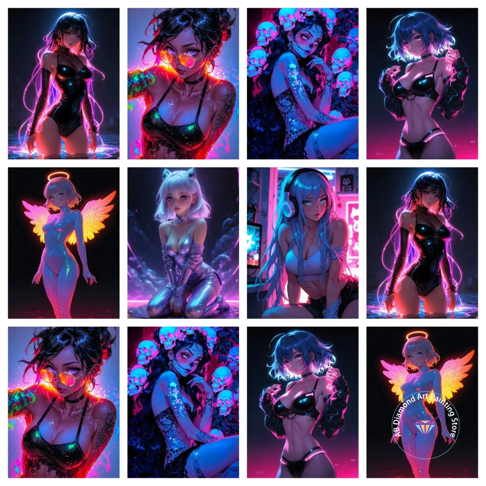 

Cool Anime Girl AB Diamond Painting Kit Square Round Diamond 5D DIY Cross Embroidery Handmade Art Exquisite Gift Home Decor