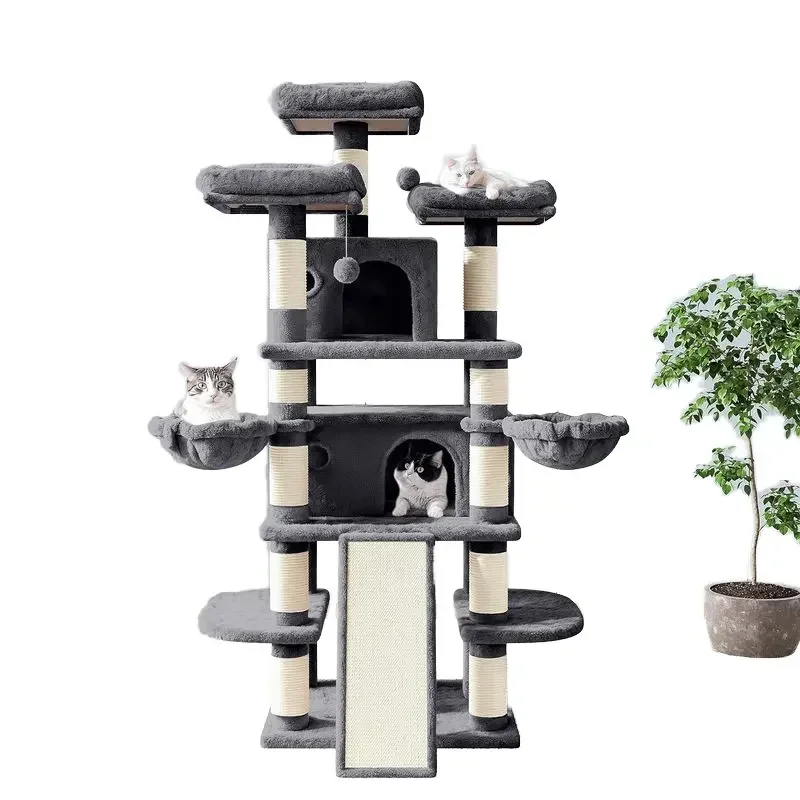 Fashion Design Multi-Level Big Cat Tree For Large Cats With Sisal Scratching Posts Comfortable Cat Hanging Basket