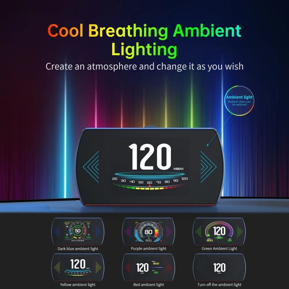 Car HUD Head Up Display for OBD2 Vehicles 2008+ Speed RPM Voltage Temp Fuel Consumption Gauge with Multi-Language Support