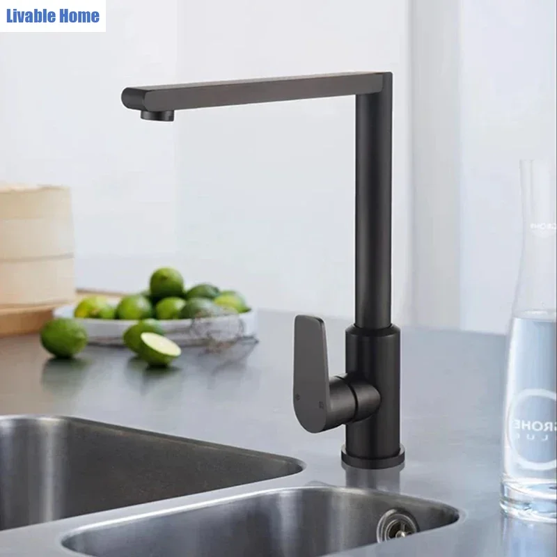New Space Aluminum Kitchen Faucet Gun Gray Rotatable Hot Cold Splash Proof Household Bathroom Faucet