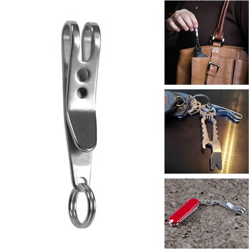 1 Pcs Mini Pocket Clips Carabiner Portable Stainless Steel Bag Waist Belt Hanging Clip Holder Metal Key Buckles Outdoor Gadgets