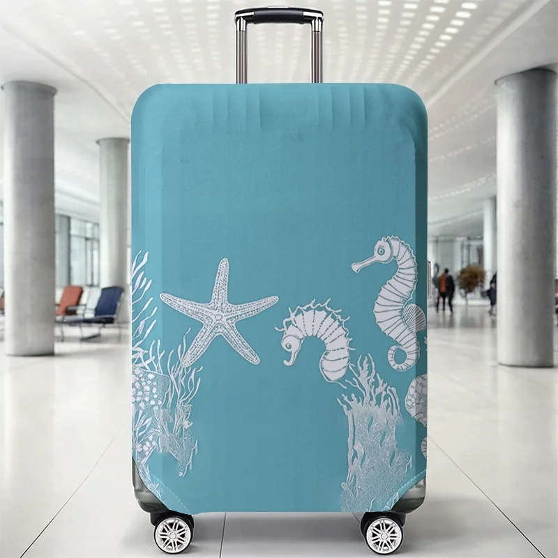 

Light blue seahorse starfish ocean pattern luggage protection cover, suitable for 18-32 inch luggage covers, luggage handle glov