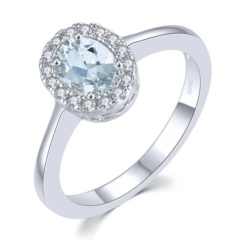 

Real Solid Sterling Silver 925 Ring Original Natural Aquamarine Ring Oval Cut Gemstone 925 Silver Ring Women Original Engagement