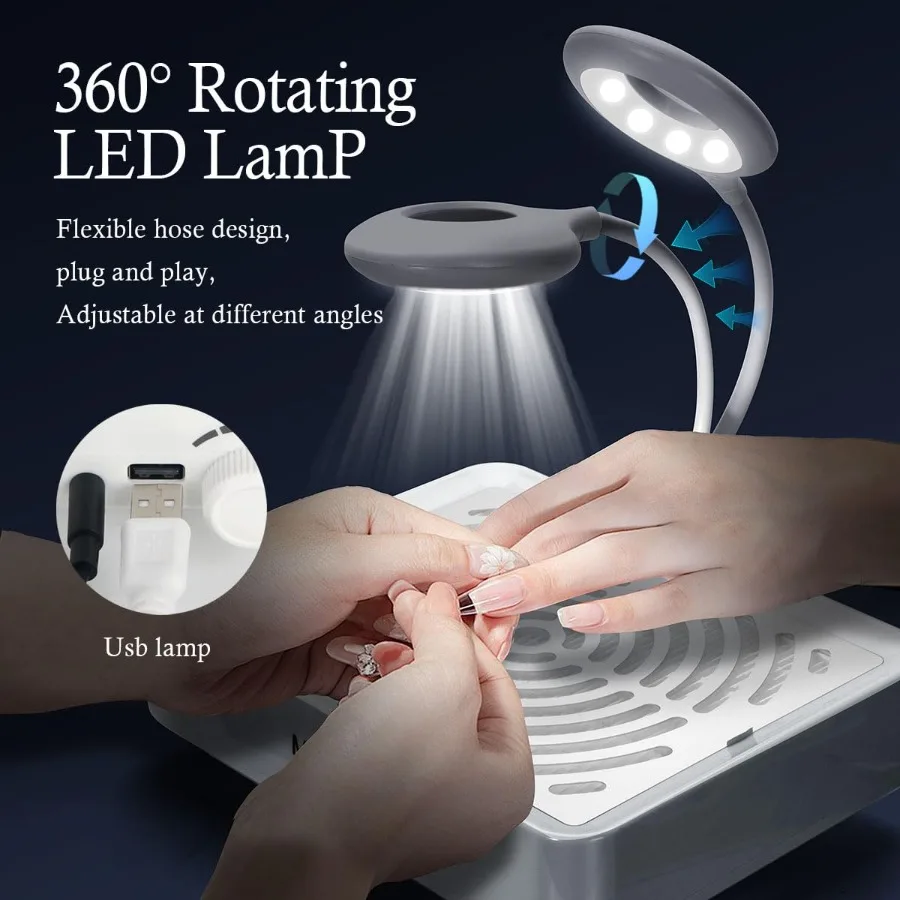 Collettore di polveri per unghie con lampada Aspirapolvere elettrico per unghie Macchina di aspirazione per ventola di polvere per manicure Gel acrilico Unghie lucidatura Na