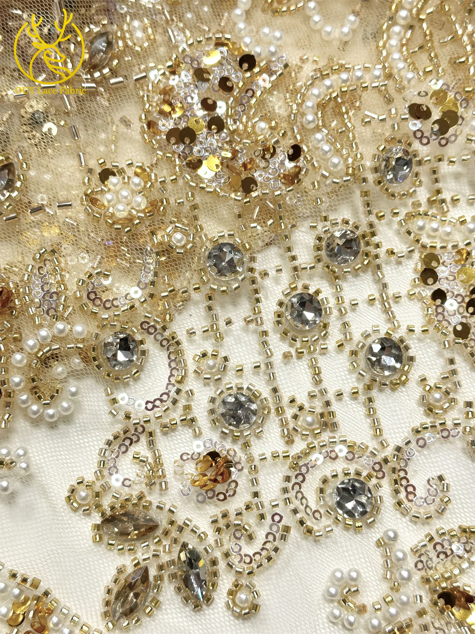 Lila afrikanischer Edelstein-Perlen-Spitzenstoff 2026 Luxuriöser französischer Pailletten-Spitzenstoff für Damen Brautkleid Hochzeitskleid Nähen 5 Yards – Detail 15