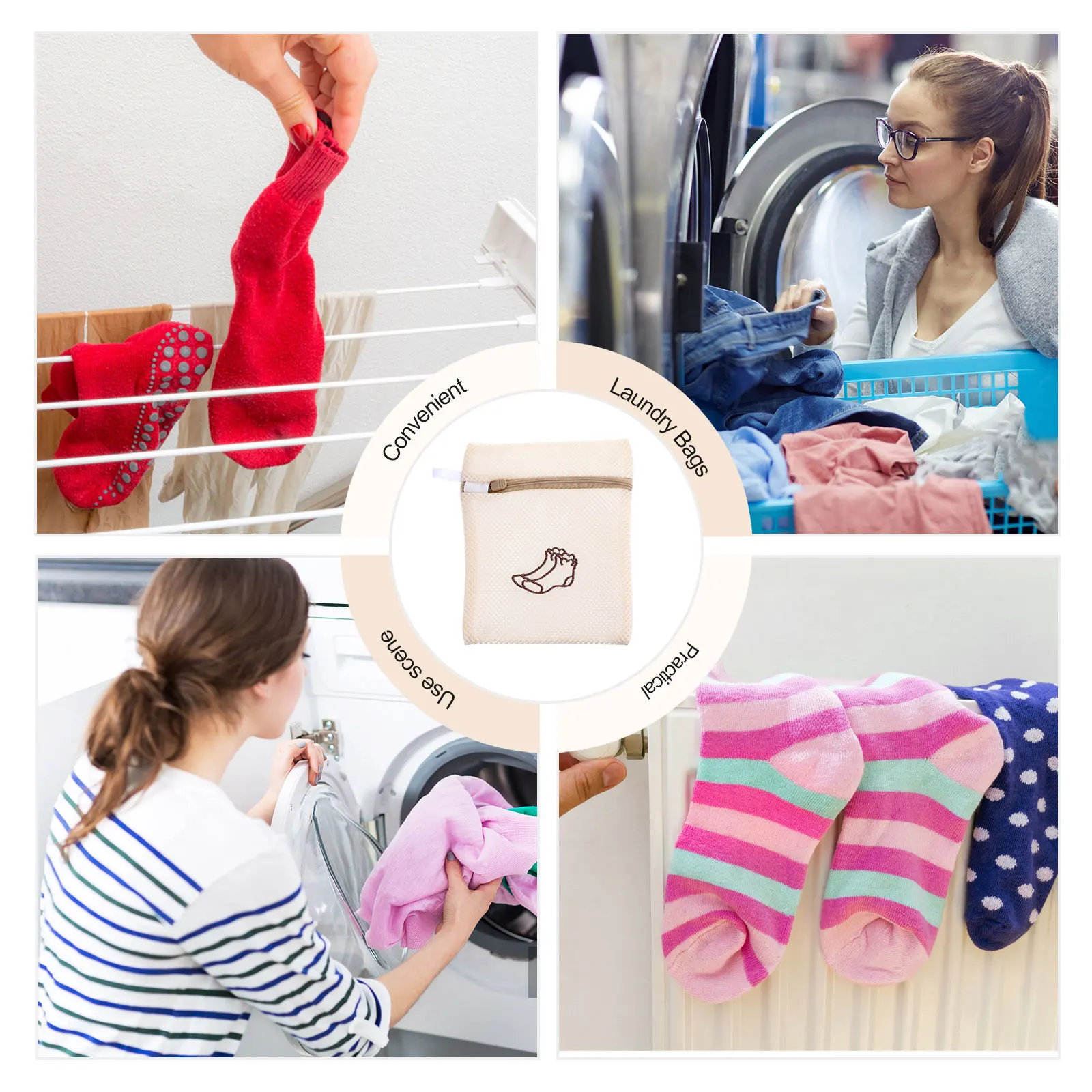 

Thickened Polyester Mesh Laundry Bags Anti Socks Underwear Bags 5pcs Beige Home Washing Organizer