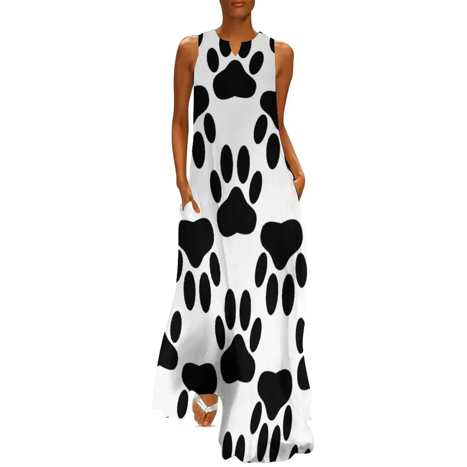 

Up And Dow Dog Paw Print Pattern Long Dress Bridesmaid dress woman summer dress daily dresses cocktail dresses