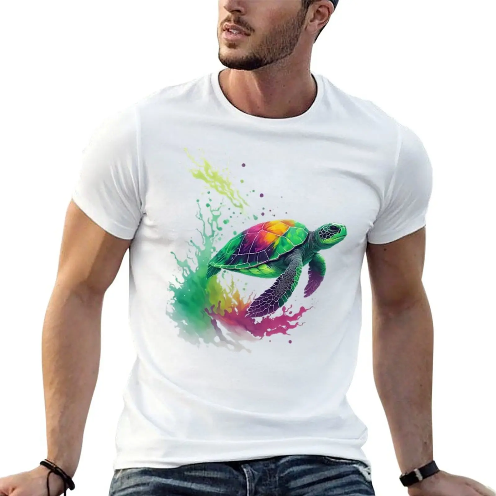 

Colorful sea turtle T-Shirt man t shirts cotton man t shirts high quality luxury brand T-Shirt