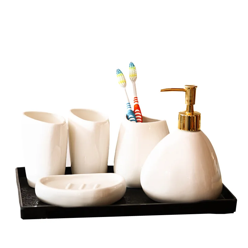 European Ceramic Bathroom Five-piece Set of Household Lotion Bottle Tooth Cup Soap Dish Set Bathroom Decoration Accessories New